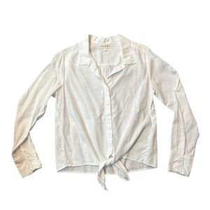 Cloth & Stone Anthropologie White Long Sleeve Tie Front Button‎ Down Top Small